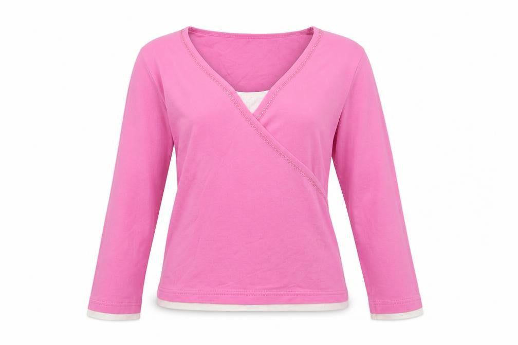 Front view of Opal mSyone women’s pink cotton basic t-shirt, size UK 14, v-neck