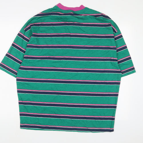 ASOS Mens Green Striped Cotton T-Shirt Size S Crew Neck - New York