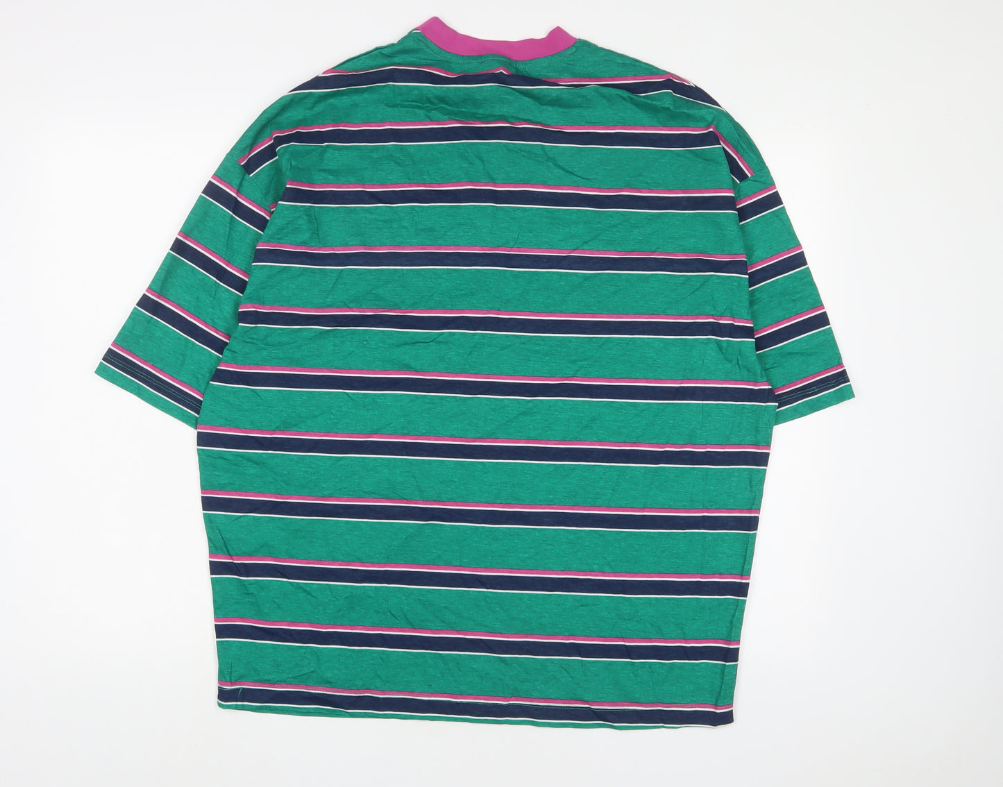ASOS Mens Green Striped Cotton T-Shirt Size S Crew Neck - New York