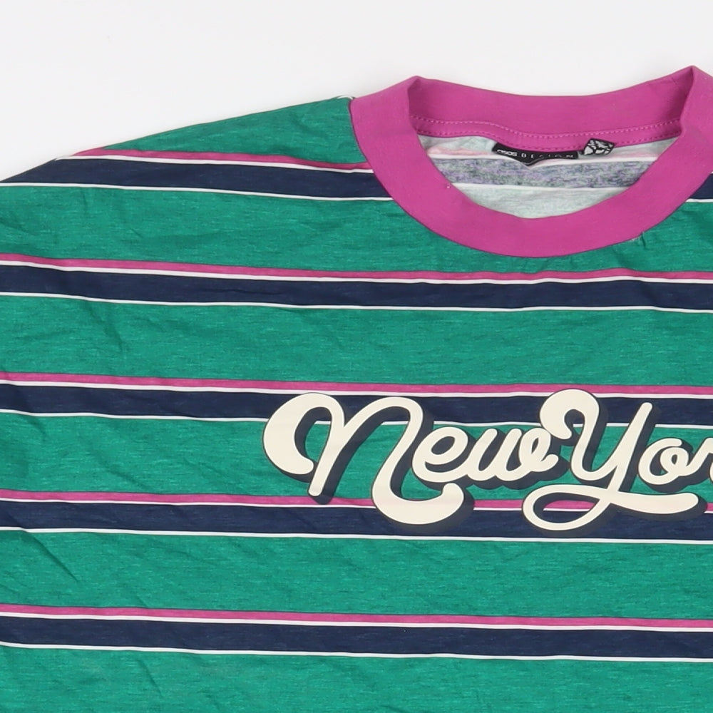 ASOS Mens Green Striped Cotton T-Shirt Size S Crew Neck - New York