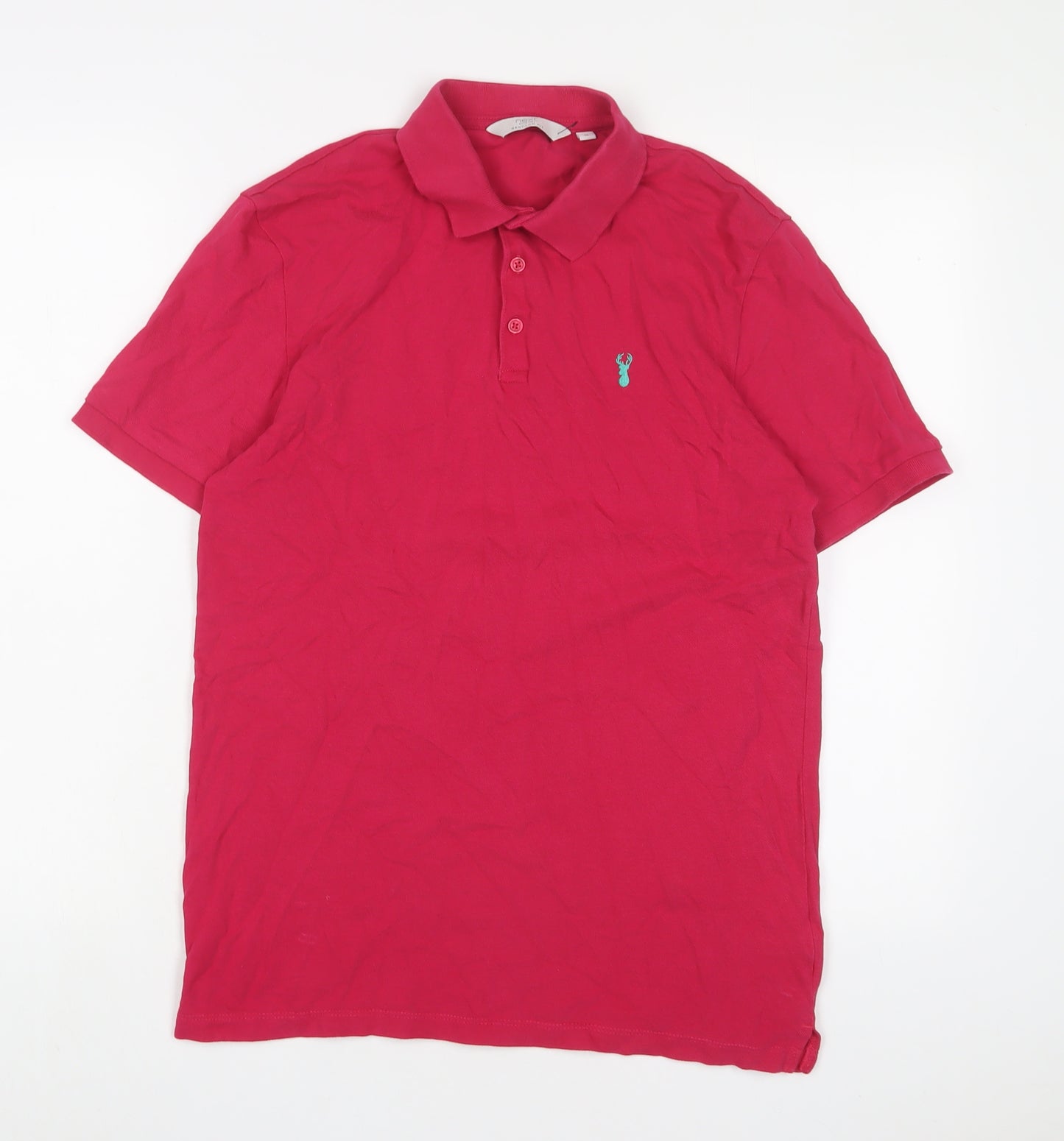 NEXT Mens Pink Cotton Polo Size M Collared Button