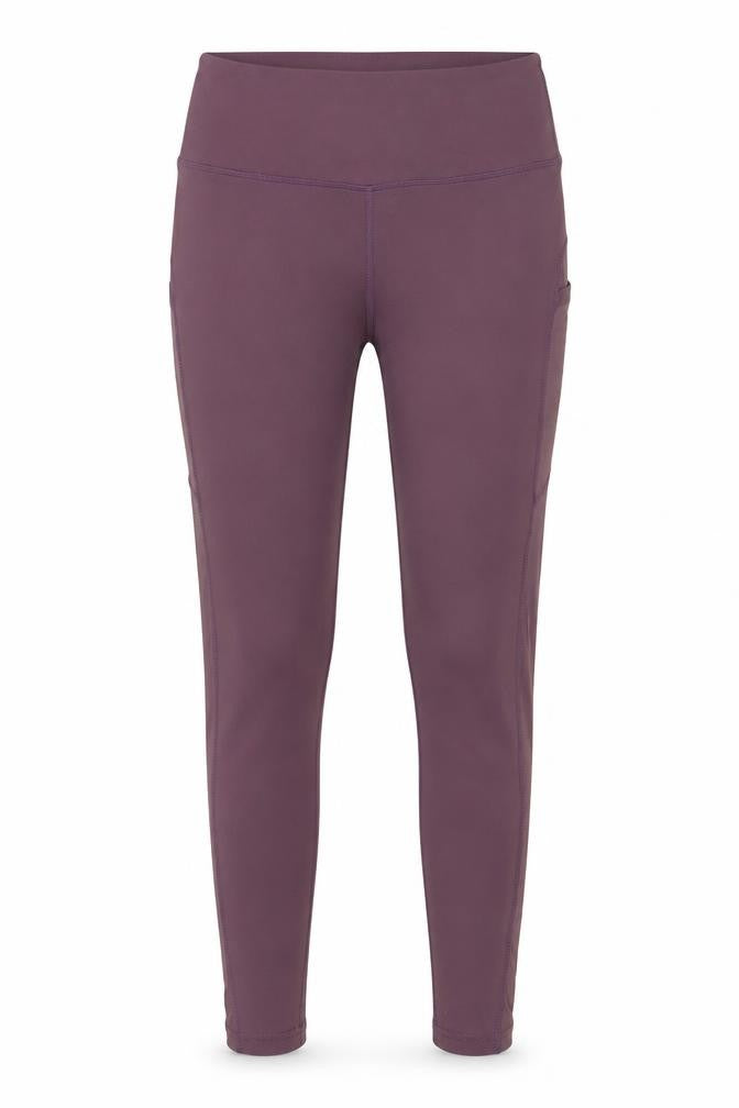 Front view of Myprotein women’s purple nylon capri leggings, size M, 25-inch leg regular pullover