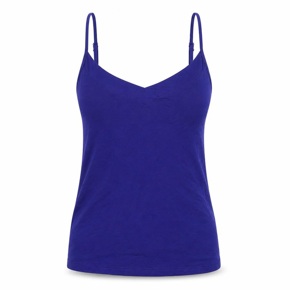 Front view of Marks & Spencer women’s blue solid viscose cami pyjama top, size UK 8