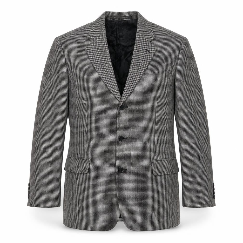 Front view of Marks & Spencer men’s black houndstooth wool jacket suit jacket, size 42, regular