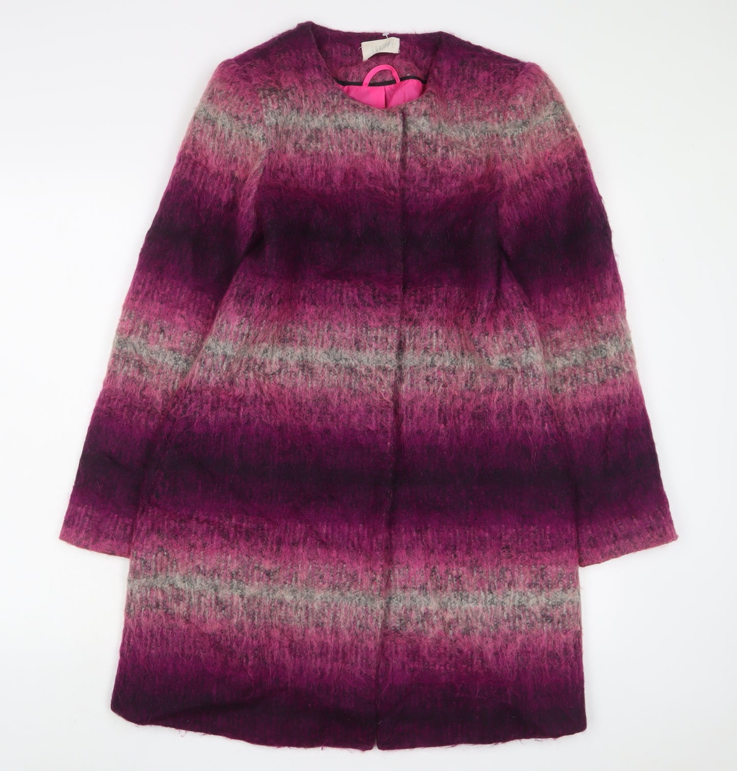 Savida Womens Purple Striped Overcoat Coat Size 10 Snap