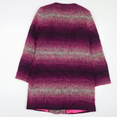 Savida Womens Purple Striped Overcoat Coat Size 10 Snap