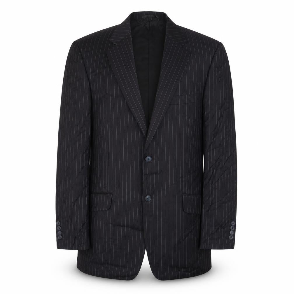 Front view of Lanficio men’s black wool jacket suit jacket, size 42, regular