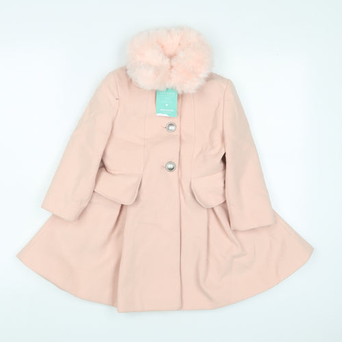 Marks and Spencer Girls Pink Overcoat Coat Size 3-4 Years Button