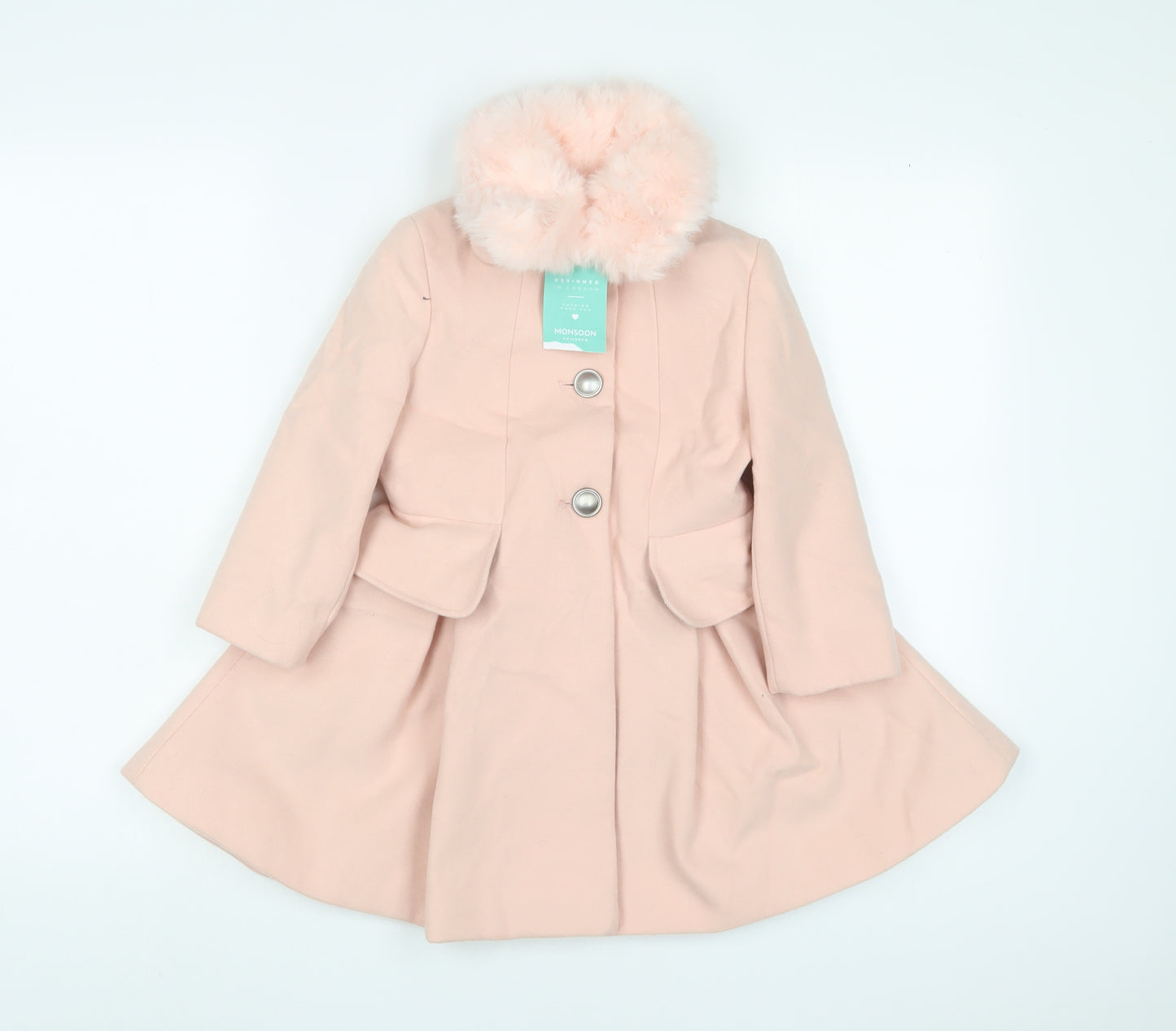 Marks and Spencer Girls Pink Overcoat Coat Size 3-4 Years Button