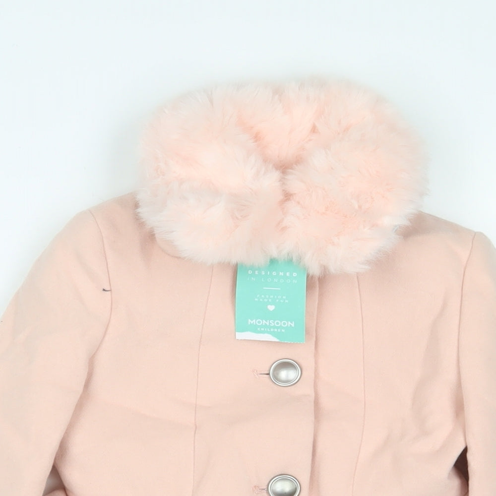 Marks and Spencer Girls Pink Overcoat Coat Size 3-4 Years Button