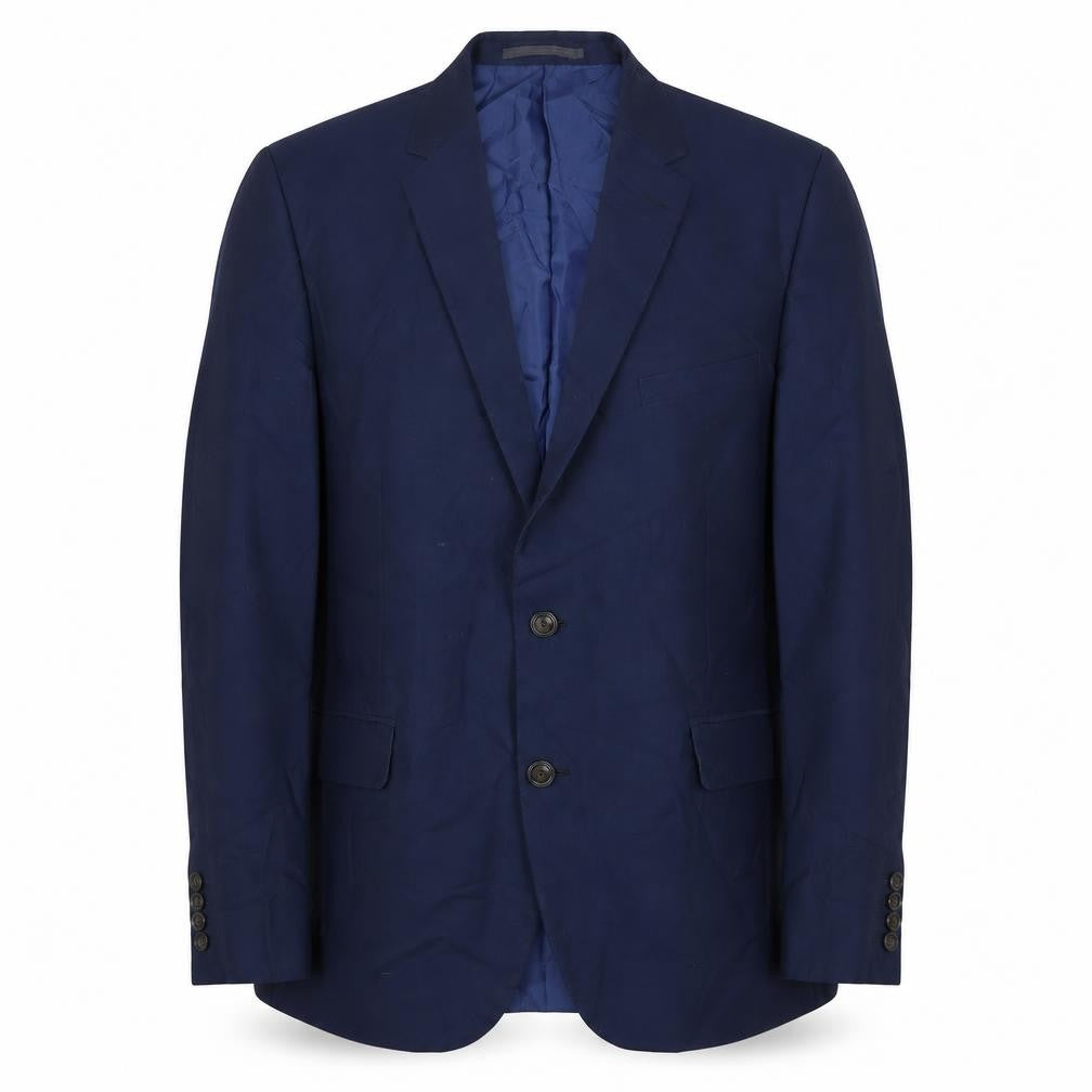 Front view of Marks & Spencer men’s blue polyester jacket suit jacket, size 42, regular