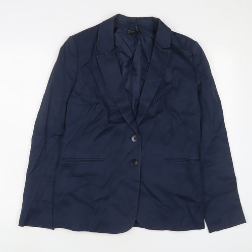 United Colors of Benetton Womens Blue Jacket Blazer Size 14 Button