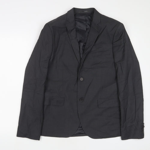 H&M Mens Grey Polyester Jacket Suit Jacket Size 40 Regular