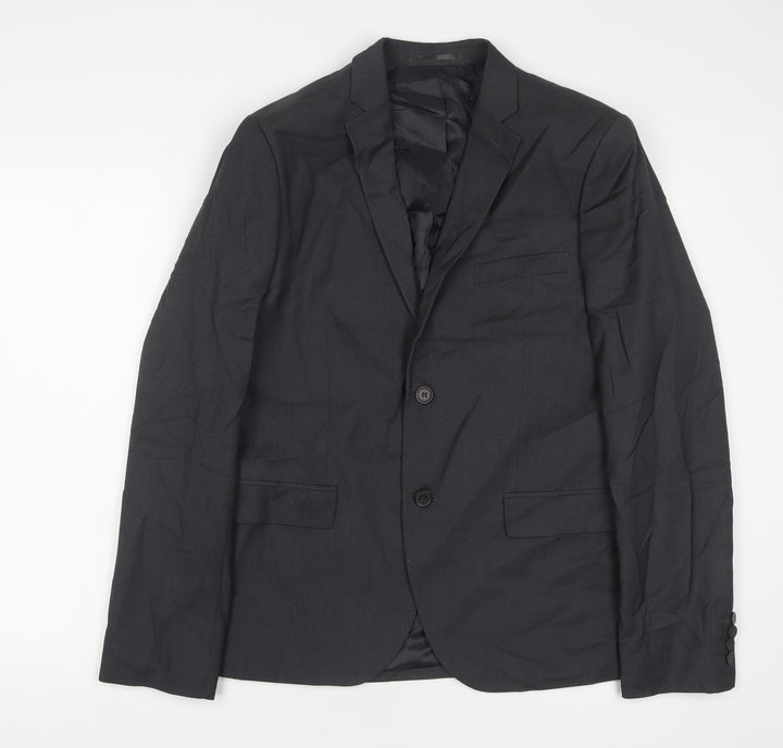 H&M Mens Grey Polyester Jacket Suit Jacket Size 40 Regular