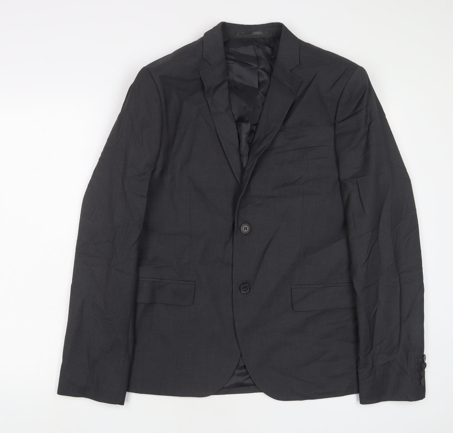 H&M Mens Grey Polyester Jacket Suit Jacket Size 40 Regular
