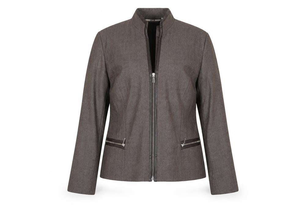 Front view of Next women’s brown jacket, size UK 16, zip
