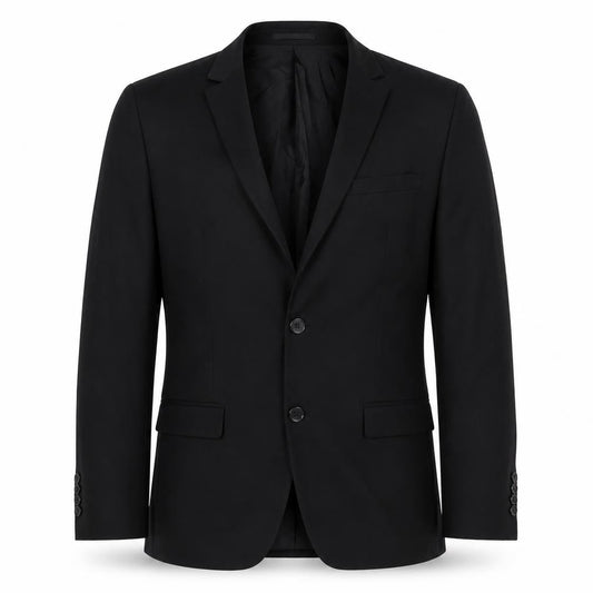 Front view of ONESIX5IVE men’s black polyester jacket suit jacket, size 42, regular