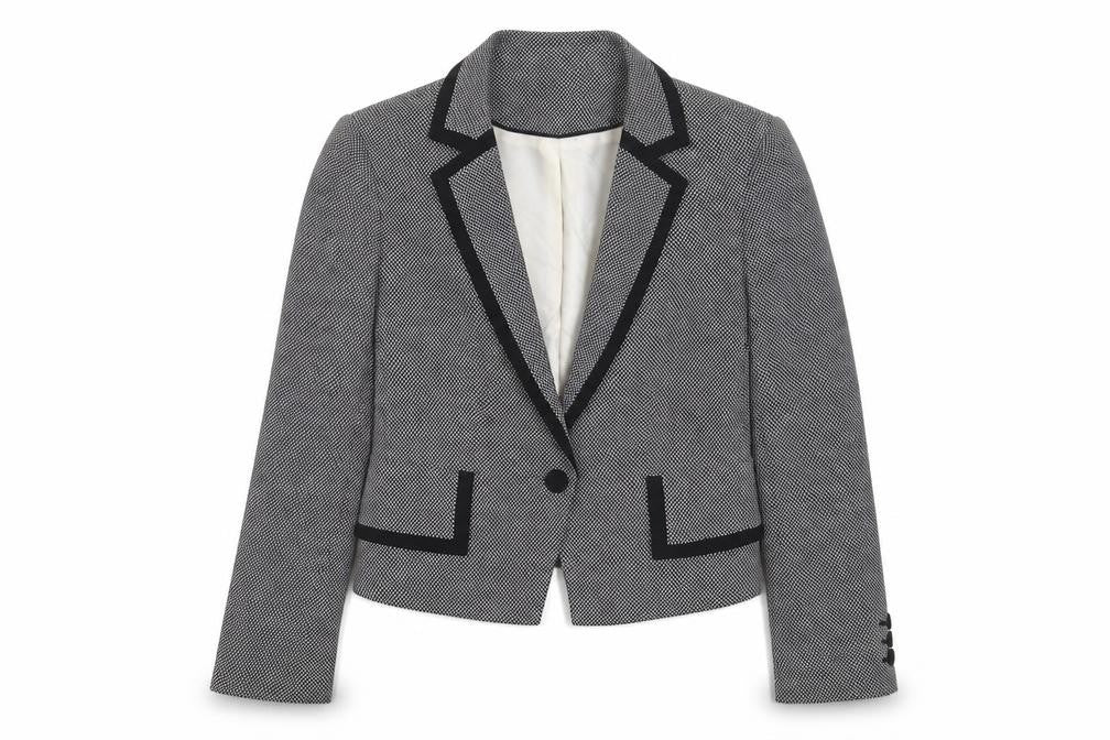 Front view of Marks & Spencer women’s grey jacket blazer, size UK 14, button