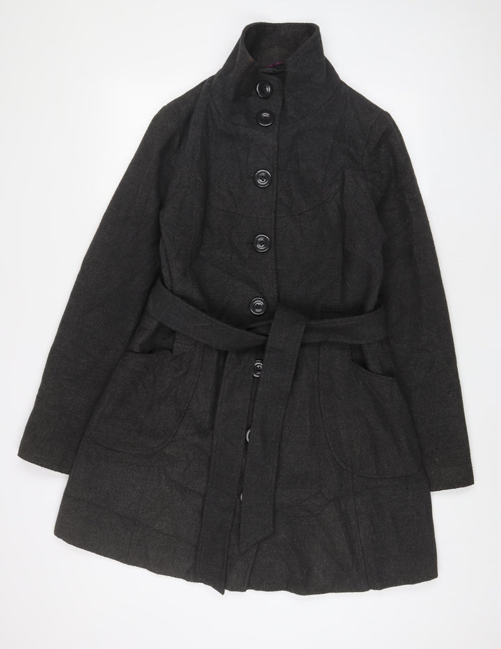 Miso Womens Grey Overcoat Coat Size 14 Button - Belted