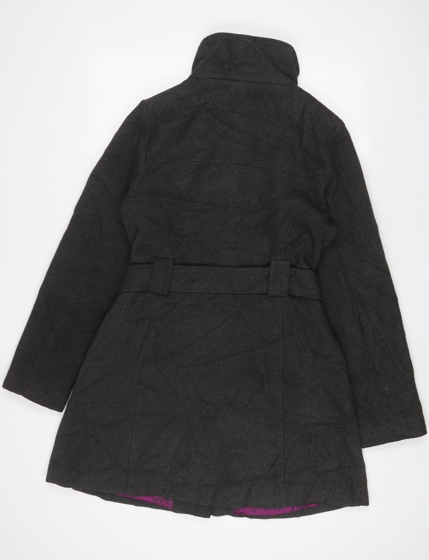 Miso Womens Grey Overcoat Coat Size 14 Button - Belted