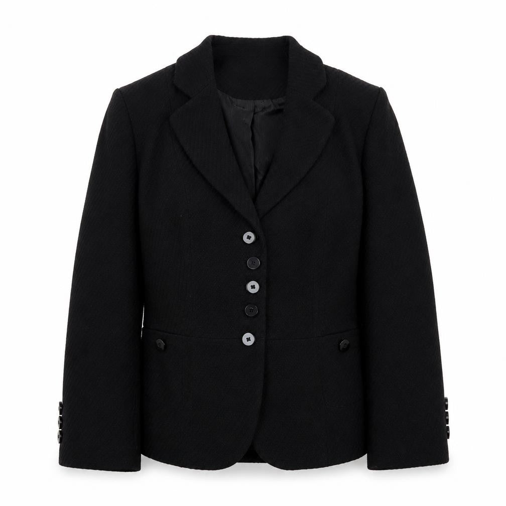 Front view of Marks & Spencer women’s black jacket blazer, size UK 14, button