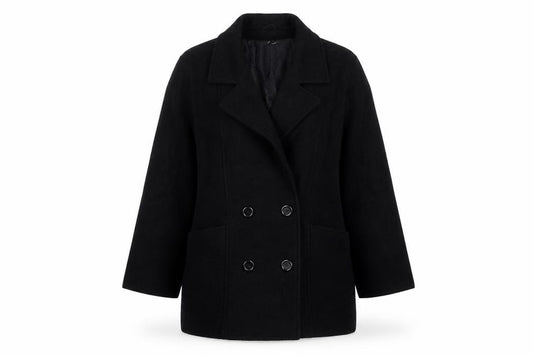 Front view of Classics women’s black jacket coat, size UK 18, button