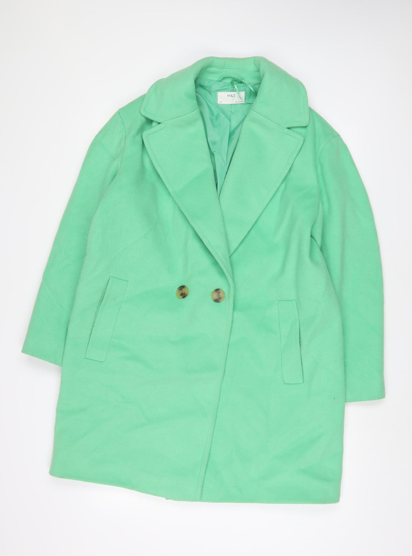 Marks and Spencer Womens Green Overcoat Coat Size 14 Button