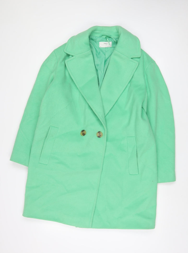 Marks and Spencer Womens Green Overcoat Coat Size 14 Button