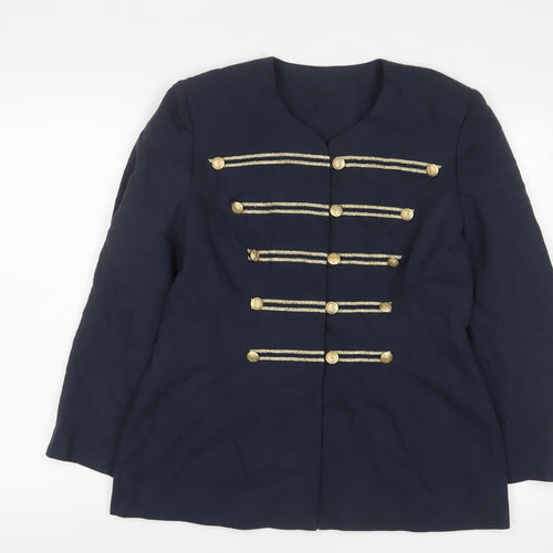 MODE Womens Blue Jacket Size 14 Button - Embroidered