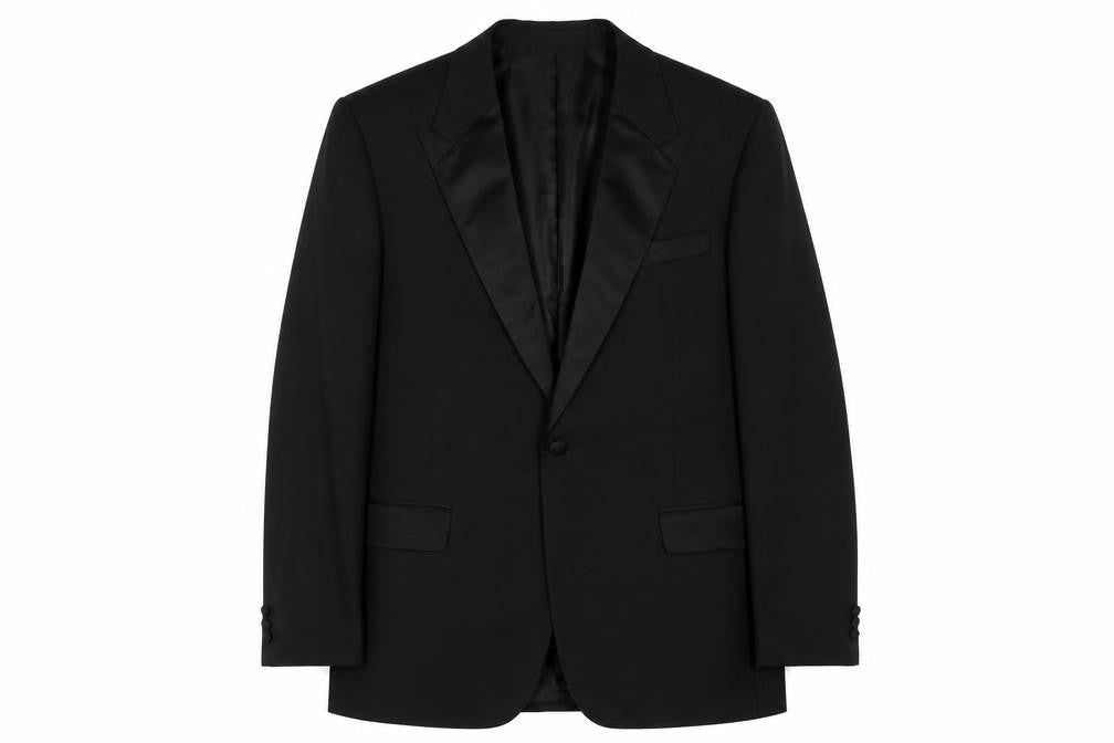 Front view of Greenwoods men’s black polyester jacket suit jacket, size 40, regular