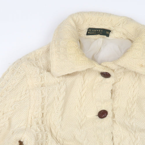 Blarney Womens Beige Collared Wool Cardigan Jumper Size M