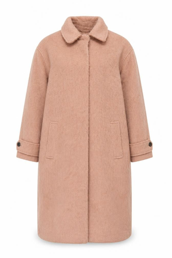 Front view of ASOS women’s pink overcoat coat, size UK 10, button