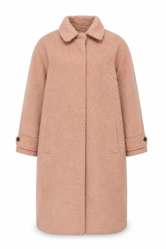 Front view of ASOS women’s pink overcoat coat, size UK 10, button