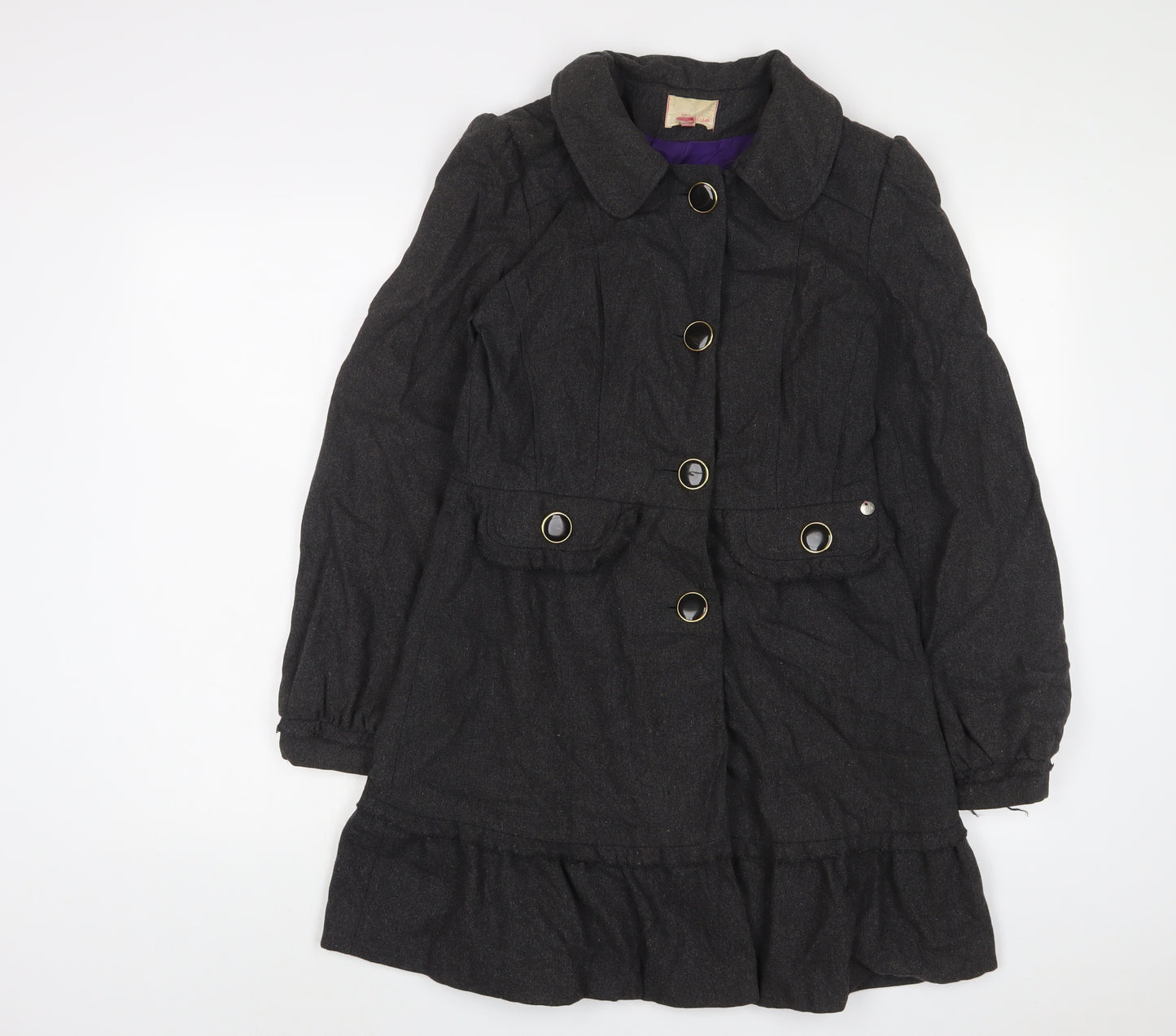 Miso Womens Grey Overcoat Coat Size 10 Button