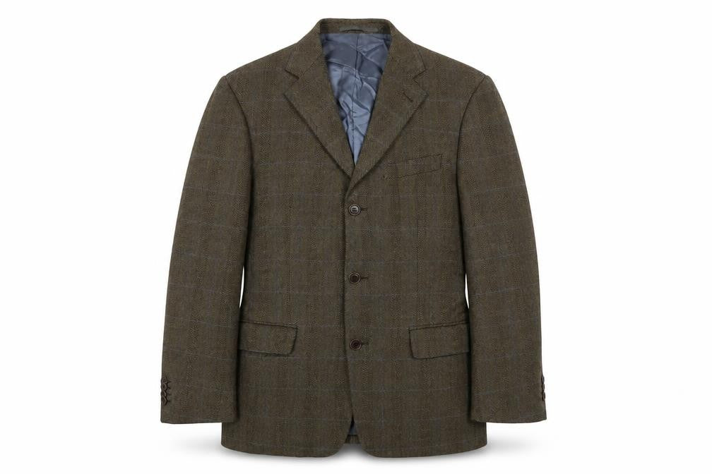 Front view of Racing Green men’s brown wool jacket suit jacket, size 38, regular