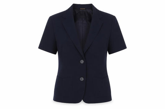 Front view of Damart women’s blue jacket blazer, size UK 12, button
