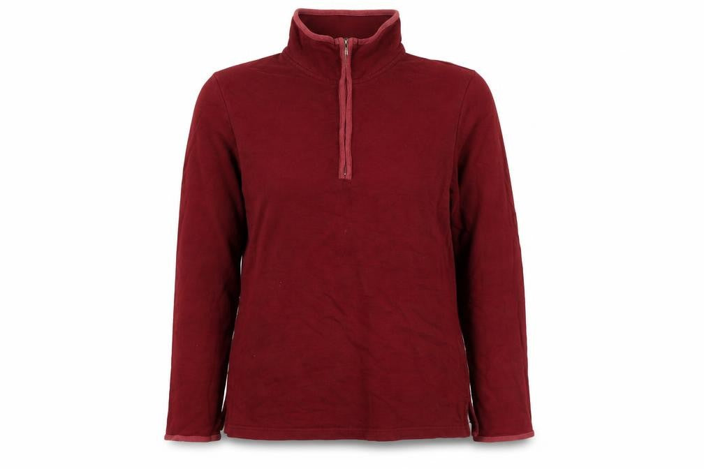 Front view of Hawkshead women’s red cotton pullover sweatshirt, size UK 10, pullover