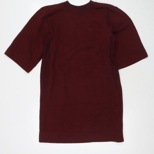 Uniqlo Womens Red Cotton Jumper Dress Size M Round Neck Pullover