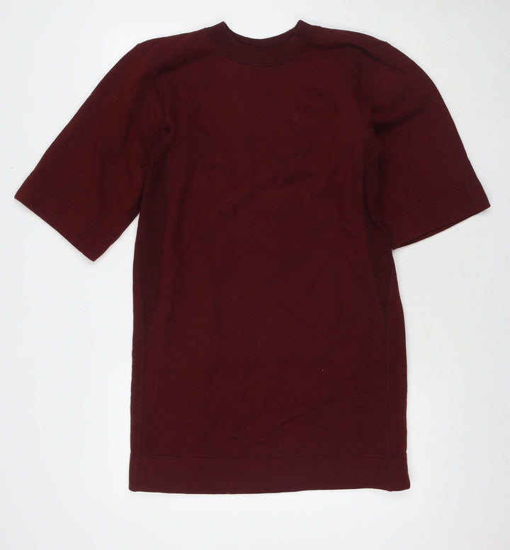 Uniqlo Womens Red Cotton Jumper Dress Size M Round Neck Pullover