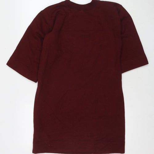 Uniqlo Womens Red Cotton Jumper Dress Size M Round Neck Pullover