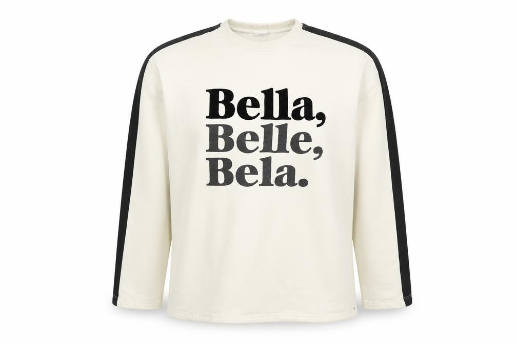 Front view of Zara girls’ ivory cotton pullover sweatshirt, size 13-14, years pullover - bella, belle, bela