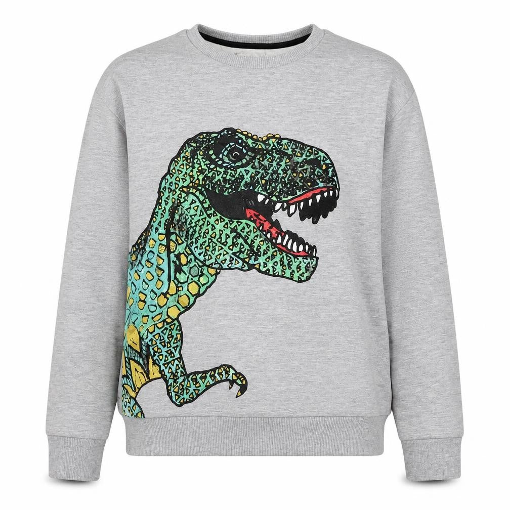 Front view of Topshop women’s grey cotton pullover sweatshirt, size XS, pullover - dinosaur