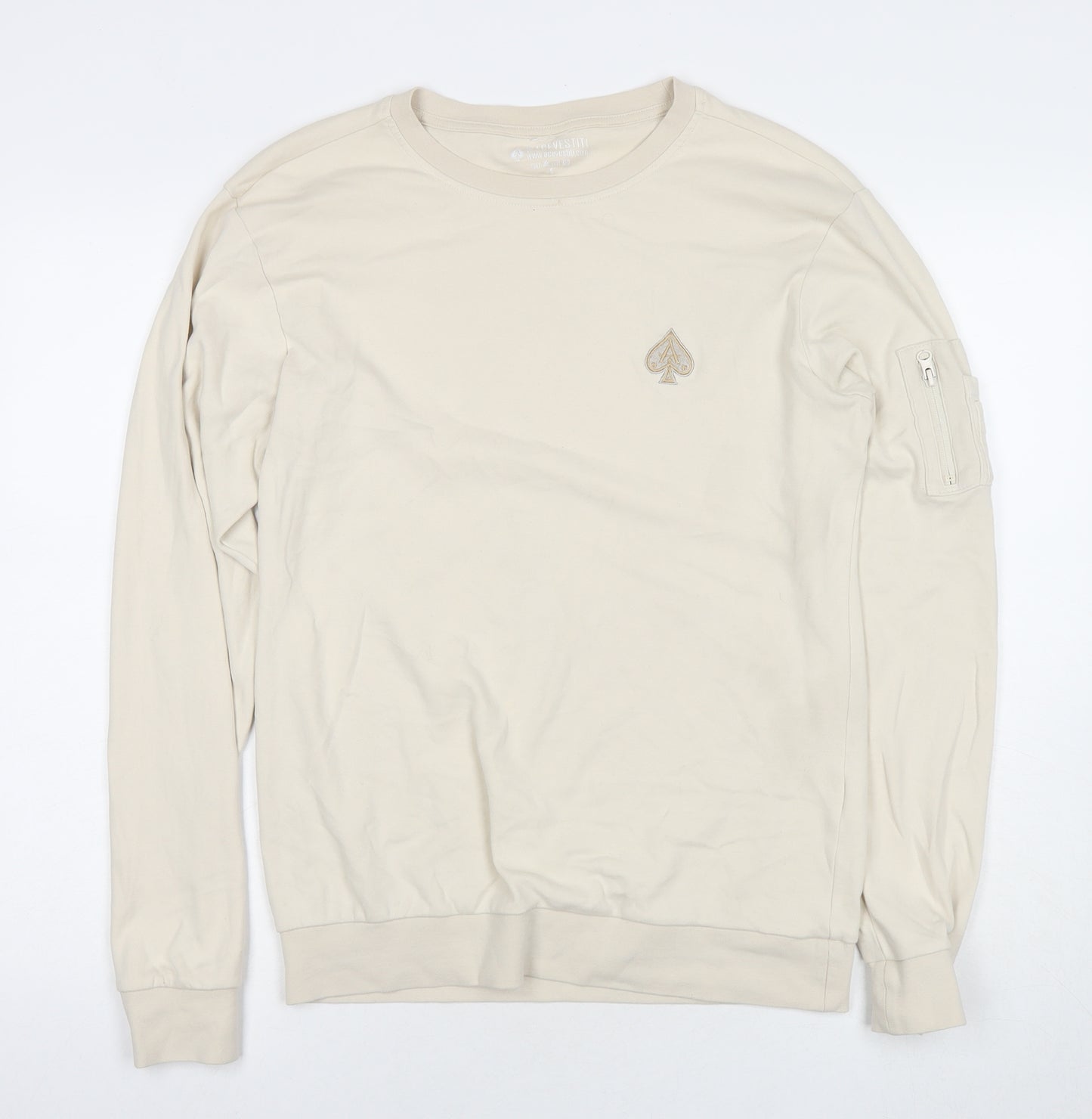 Acevestiti Womens Beige Cotton Pullover Sweatshirt Size S Pullover