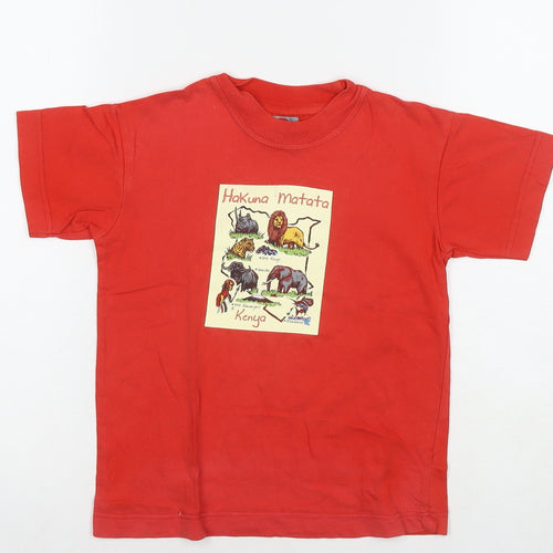 Airborne Boys Red Cotton Basic T-Shirt Size 4-5 Years Round Neck Pullover - Hakuna Matata