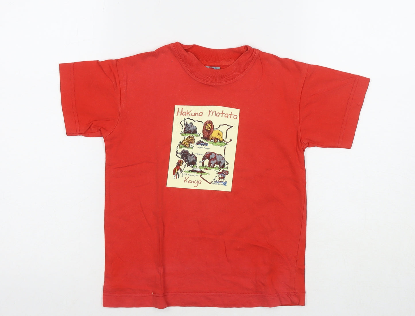 Airborne Boys Red Cotton Basic T-Shirt Size 4-5 Years Round Neck Pullover - Hakuna Matata