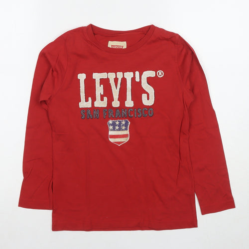 Levi's Boys Red Cotton Basic T-Shirt Size 10 Years Round Neck Pullover - Logo