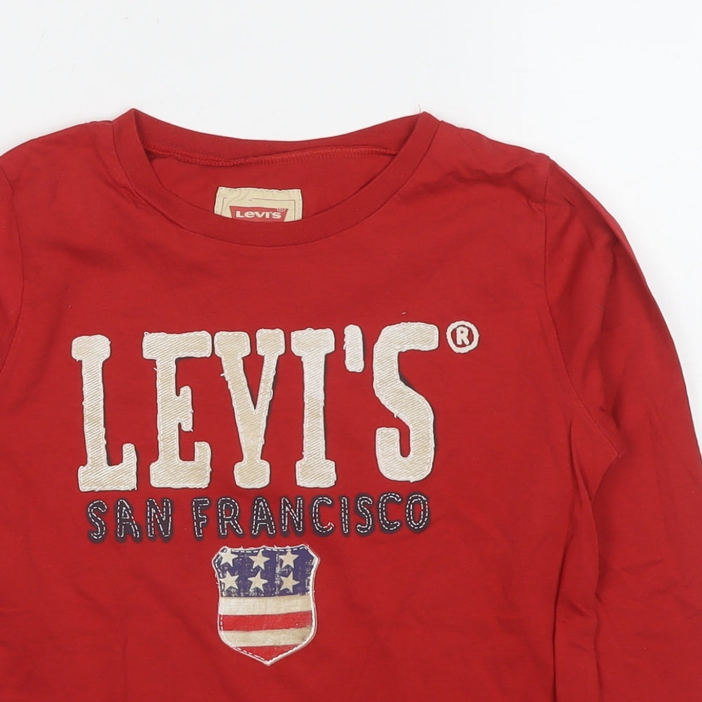 Levi's Boys Red Cotton Basic T-Shirt Size 10 Years Round Neck Pullover - Logo