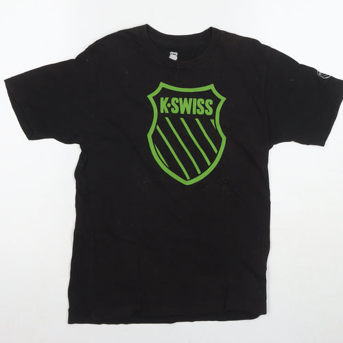 K-Swiss Boys Black Cotton Basic T-Shirt Size 10 Years Round Neck Pullover - Logo