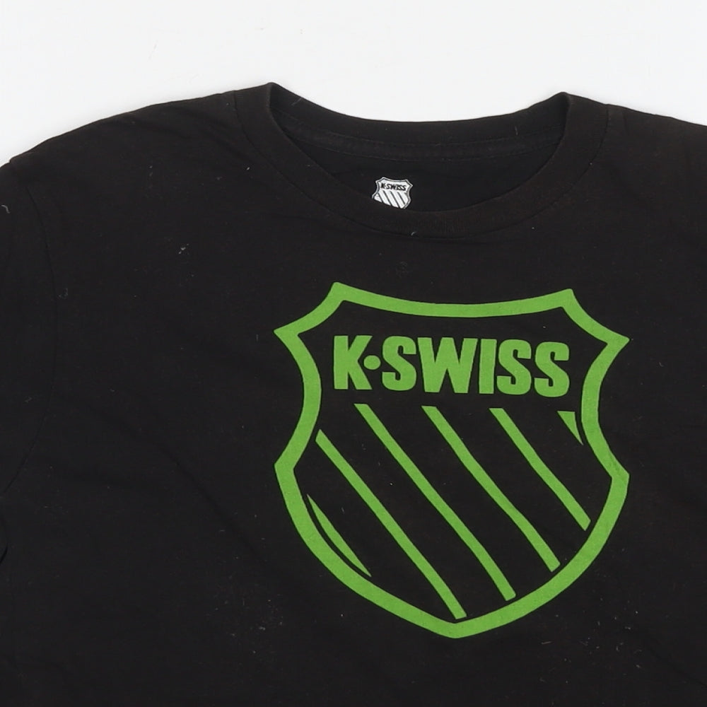 K-Swiss Boys Black Cotton Basic T-Shirt Size 10 Years Round Neck Pullover - Logo