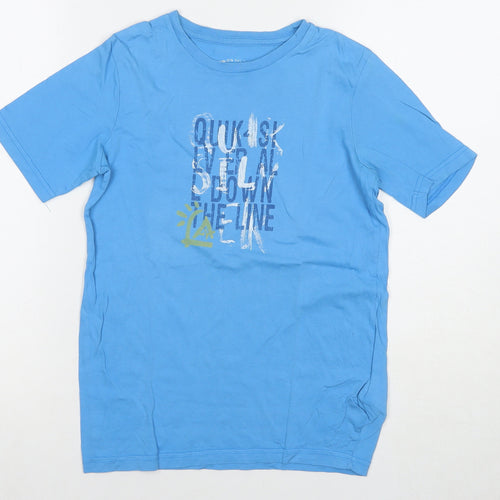 Quiksilver Boys Blue Cotton Basic T-Shirt Size 12 Years Round Neck Pullover - Logo